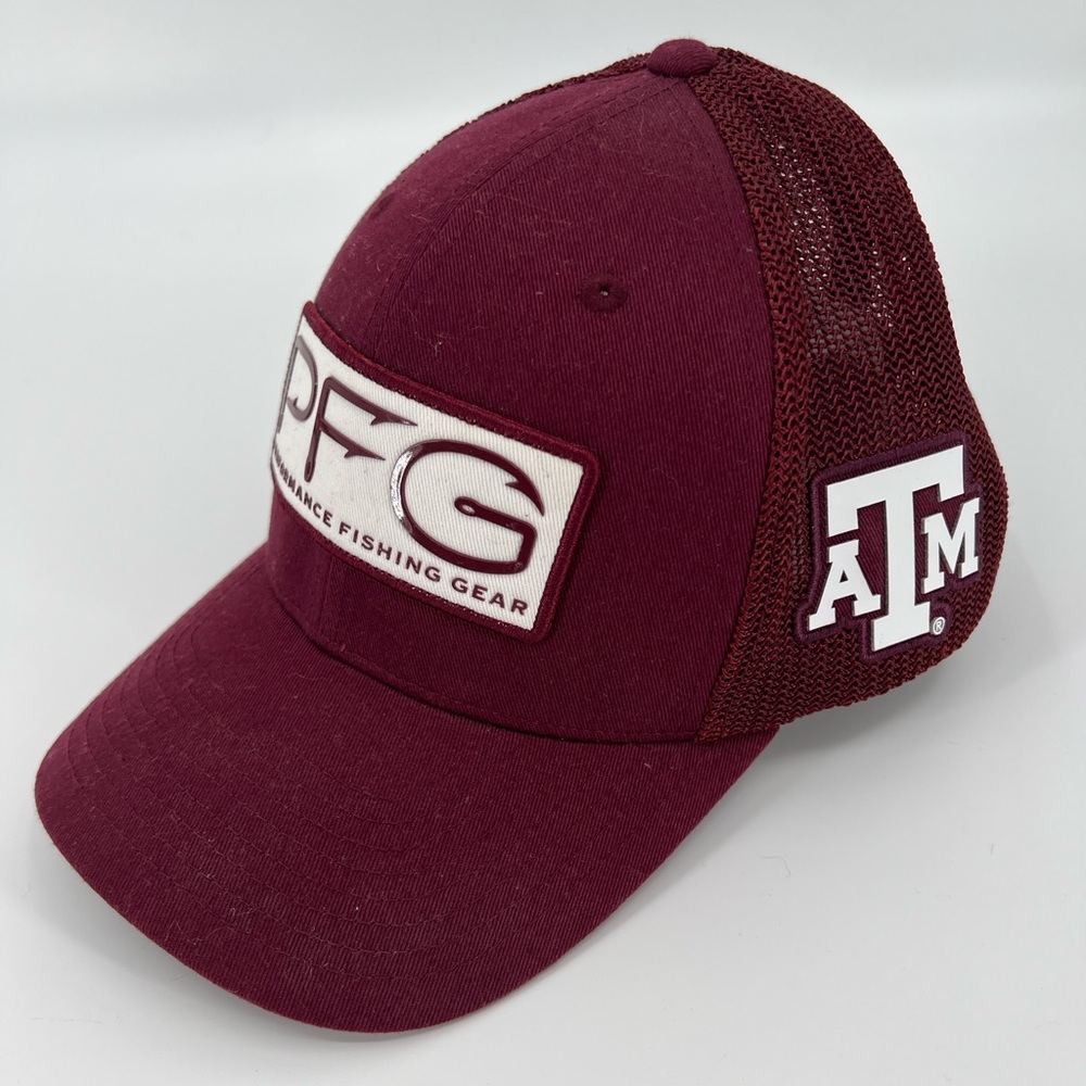 Texas A&M Aggies NCAA Columbia PFG Hooks Mesh Flex Fitted Hat Maroon Size L/XL